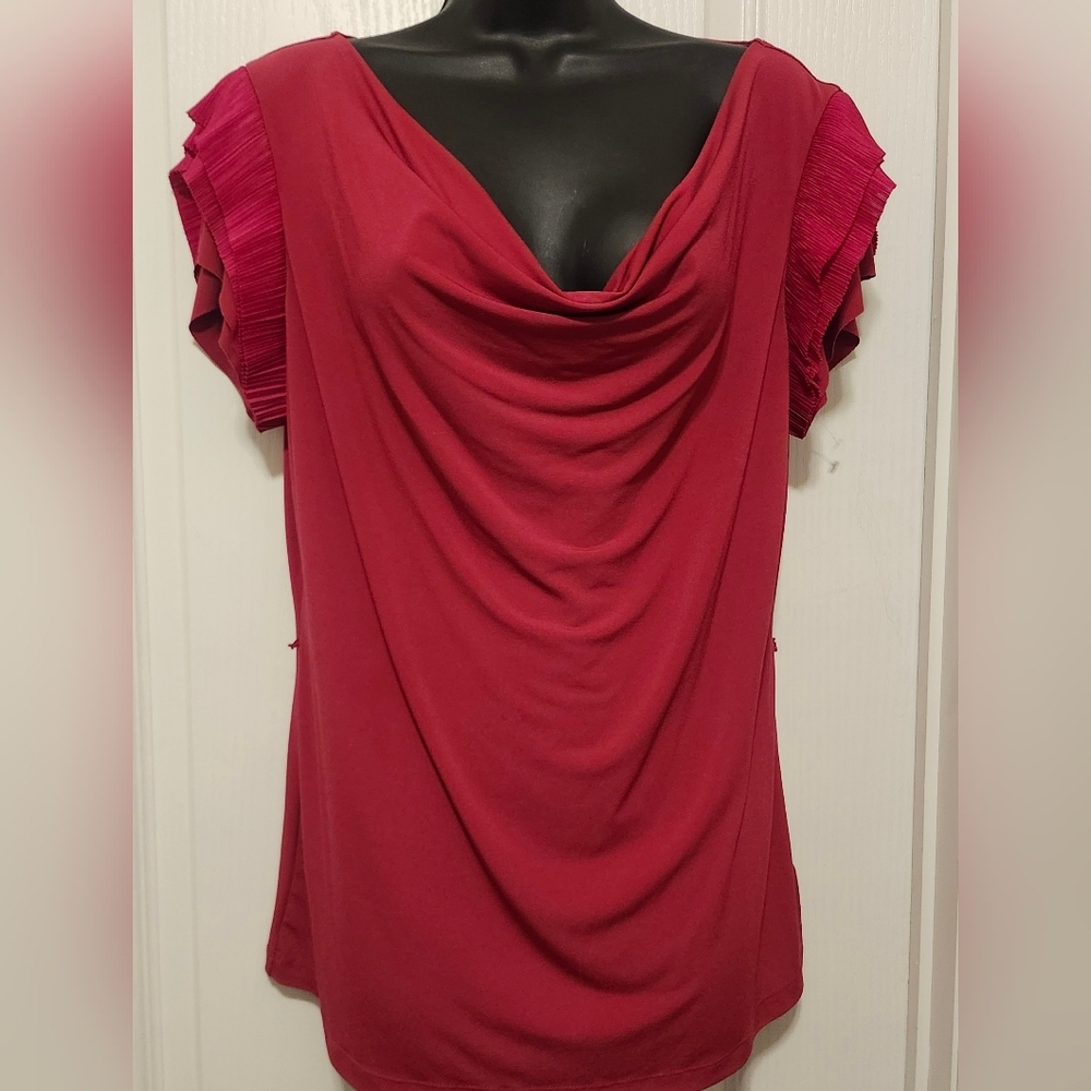 Worthington Crimson Pleated Sleeve Blouse Size Large EUC